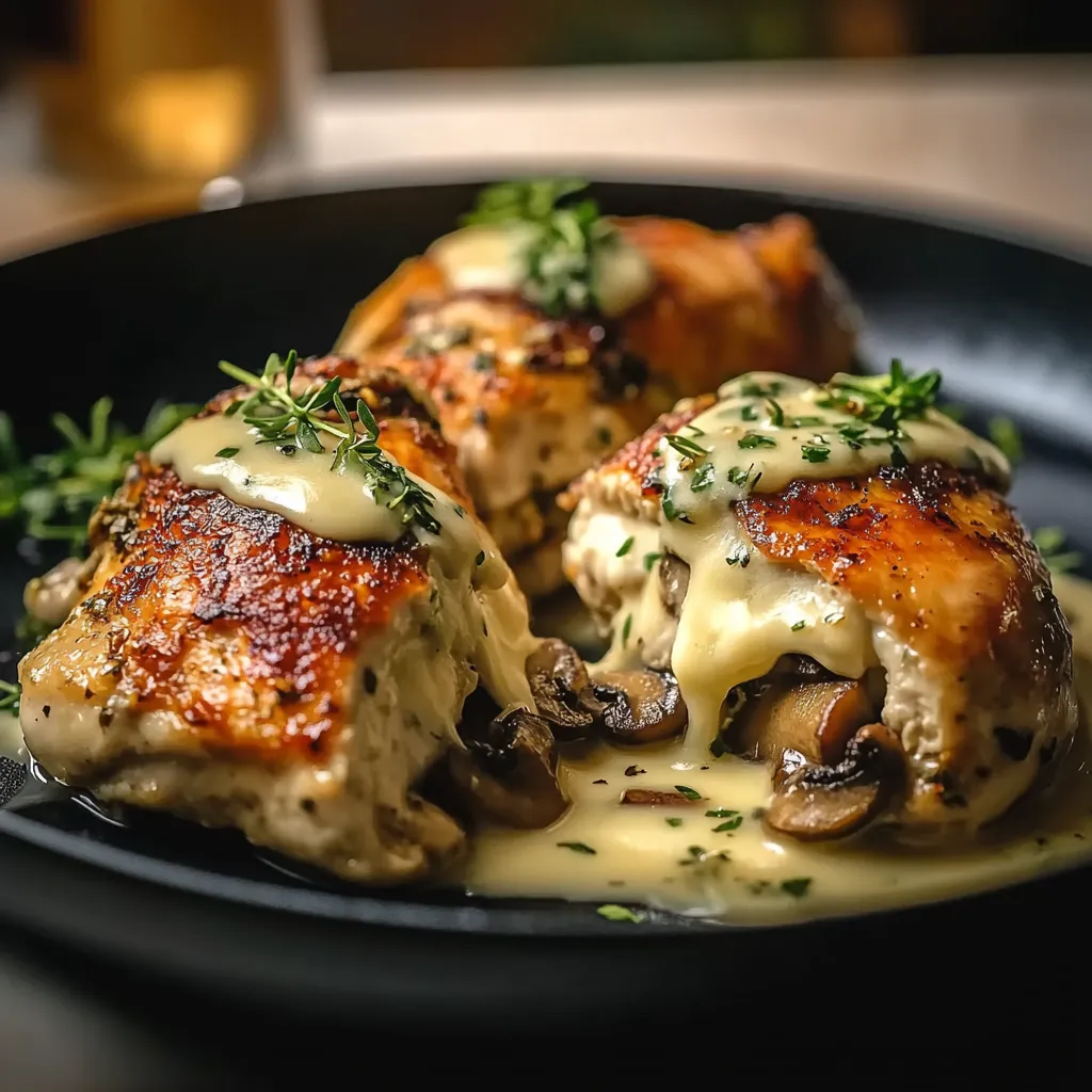 Cheesy Garlic Butter Mushroom Stuffed Chicken