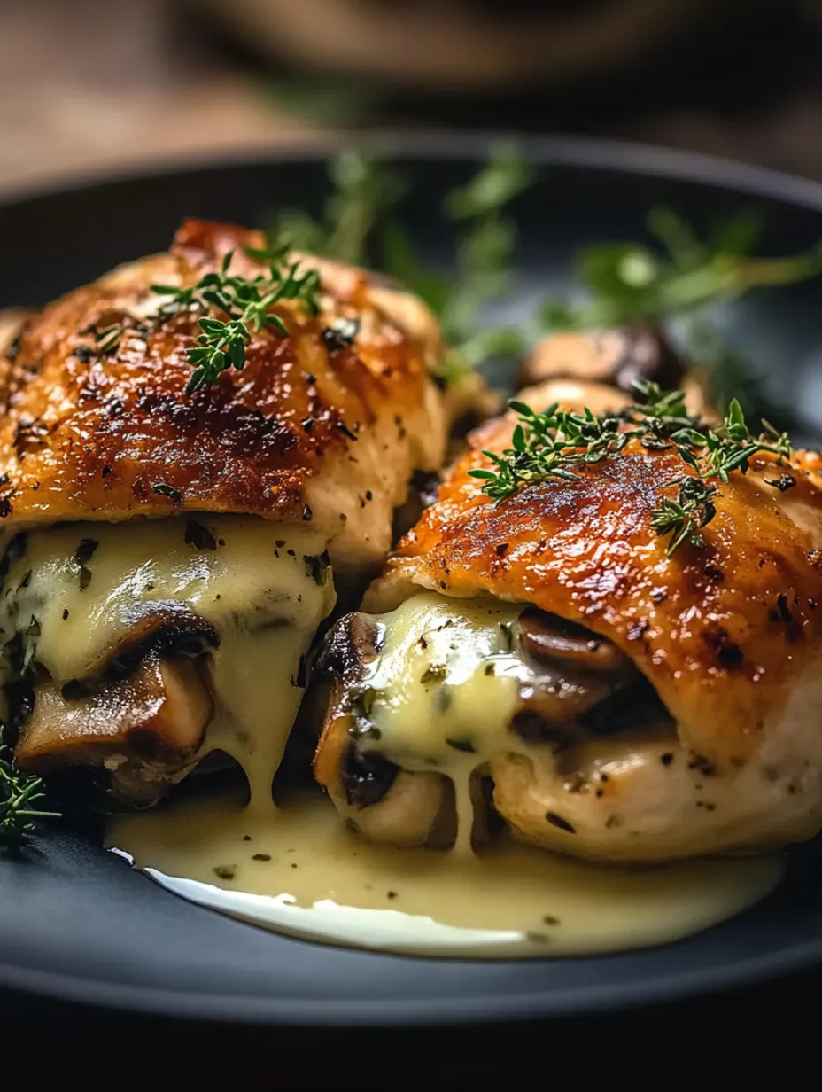Cheesy Garlic Butter Mushroom Stuffed Chicken