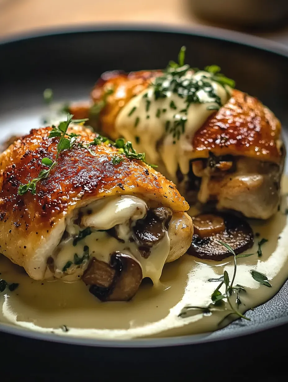 Cheesy Garlic Butter Mushroom Stuffed Chicken