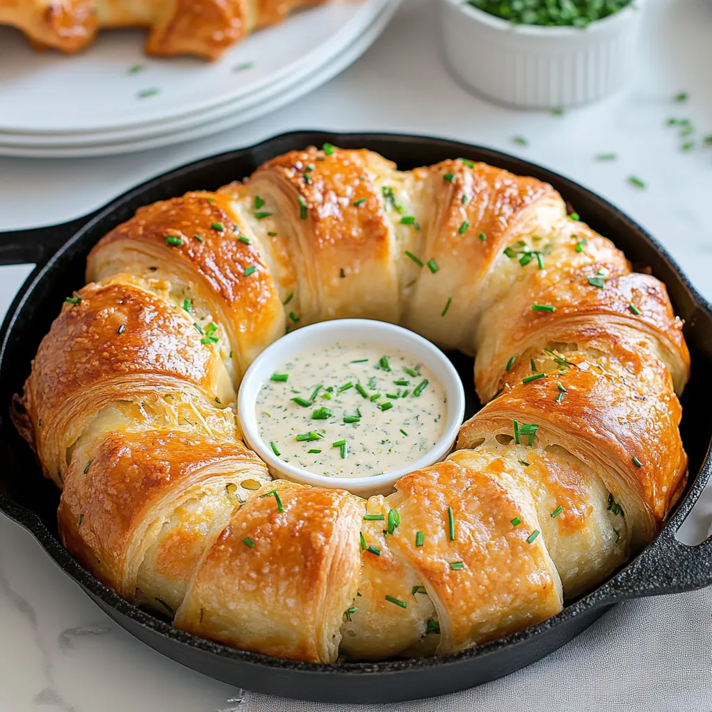 A pan of bread with a white sauce in the middle.