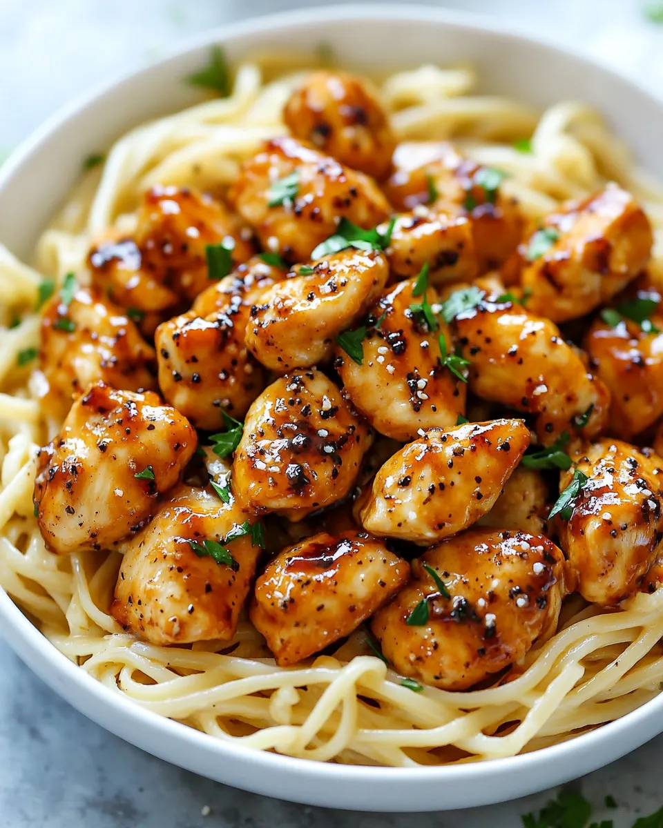 A bowl of chicken and noodles.