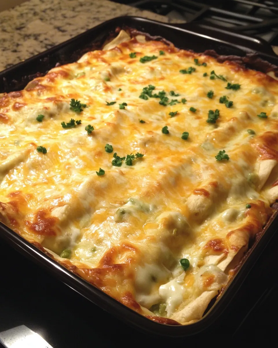 A pan of food with cheese and green onions.