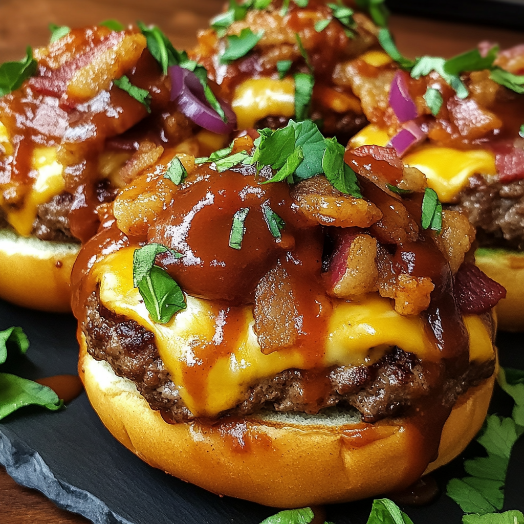 A loaded BBQ bacon cheeseburger potato volcano.