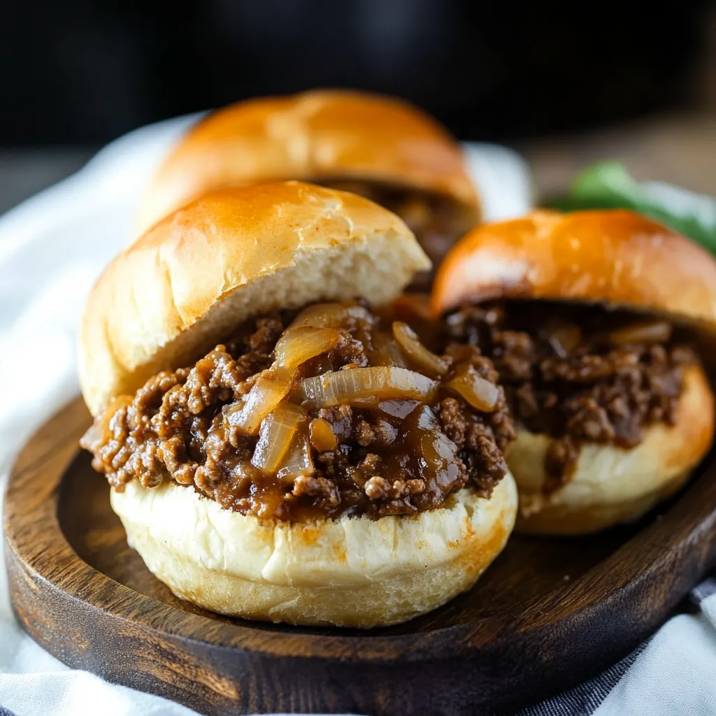 Two sandwiches with meat and onions.