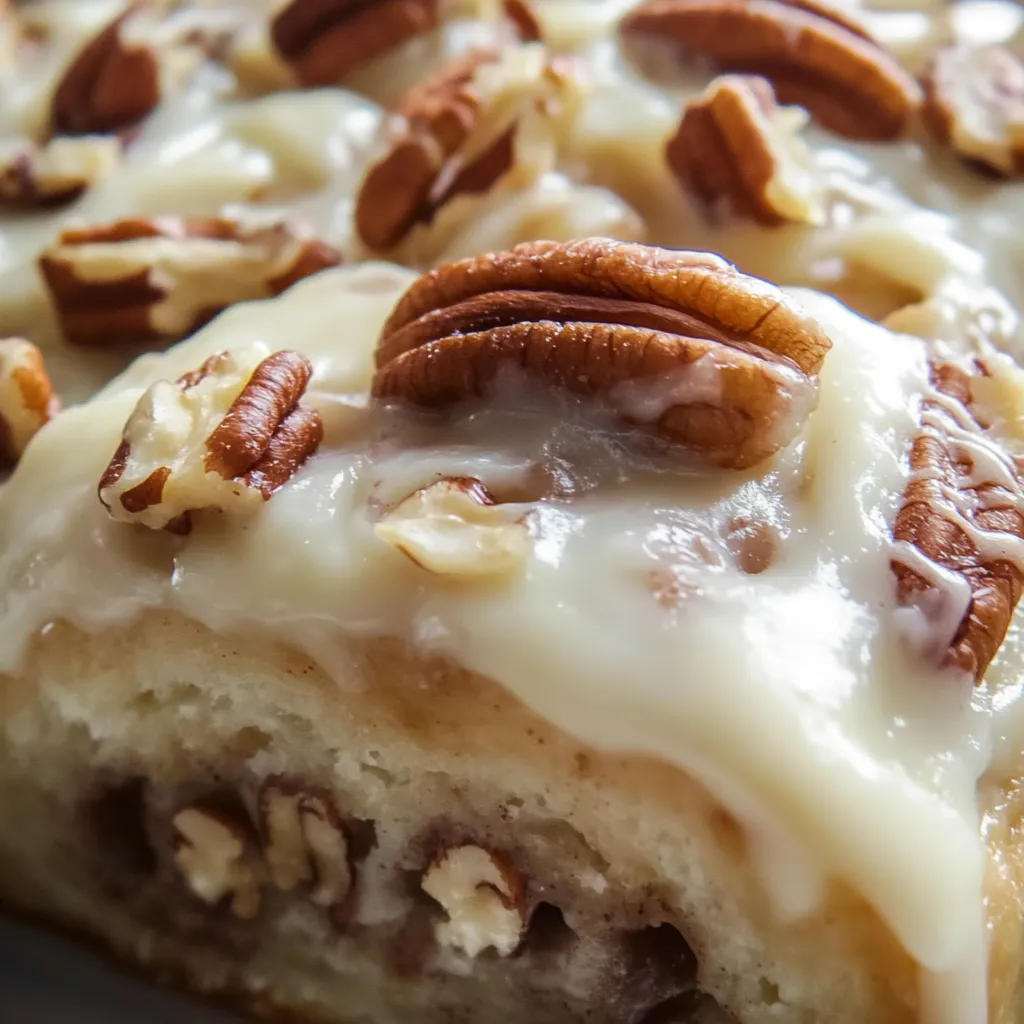 A slice of cake with pecans on top.