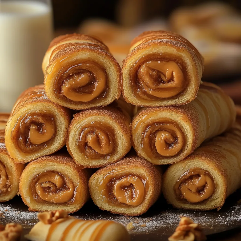 A stack of pastries with a glass of milk.