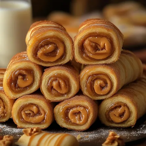 A stack of pastries with a glass of milk.