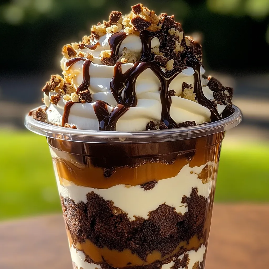 A chocolate and vanilla ice cream dessert.