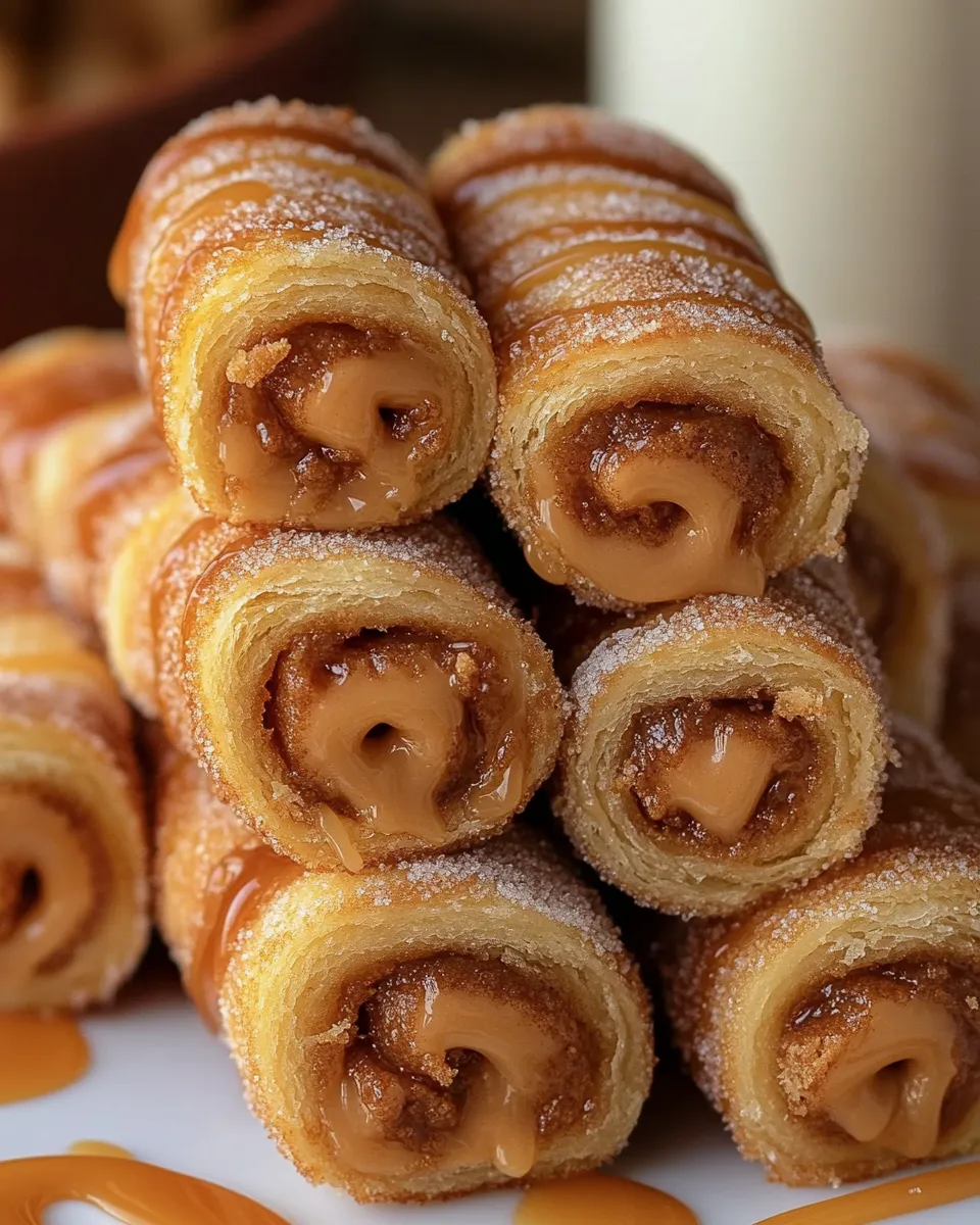 A stack of pastry rolls with sugar on top.