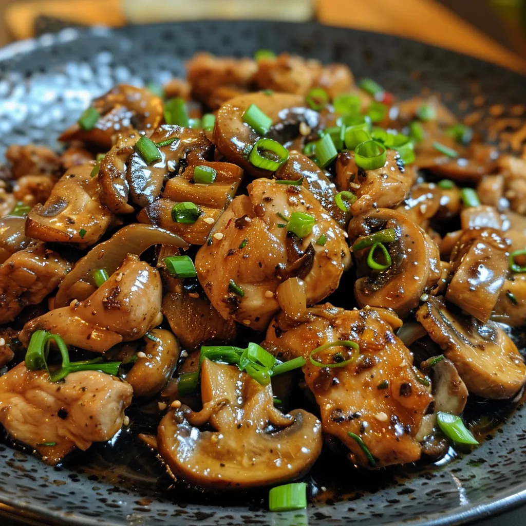 A plate of food with mushrooms and green onions.