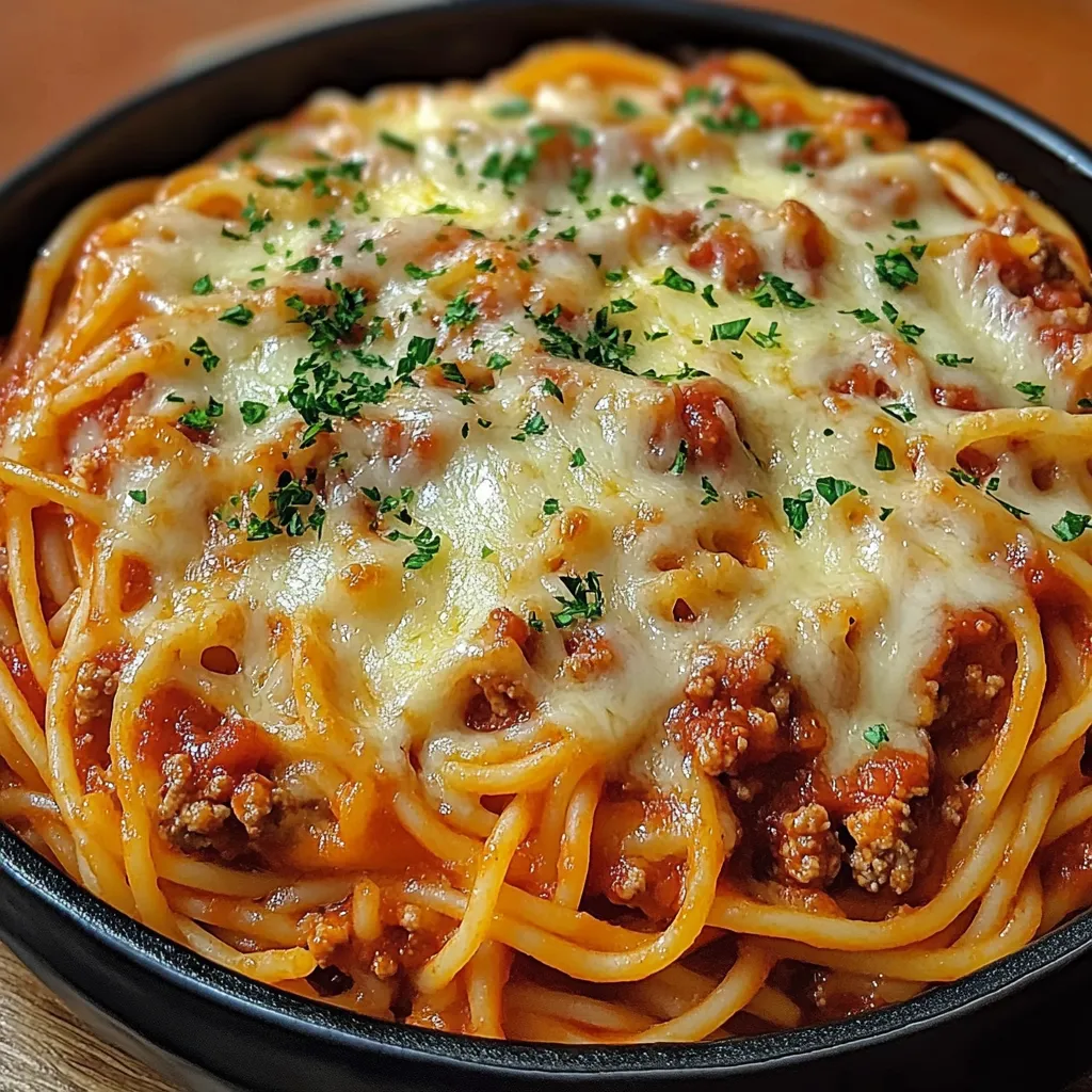 A bowl of spaghetti with meat and cheese.