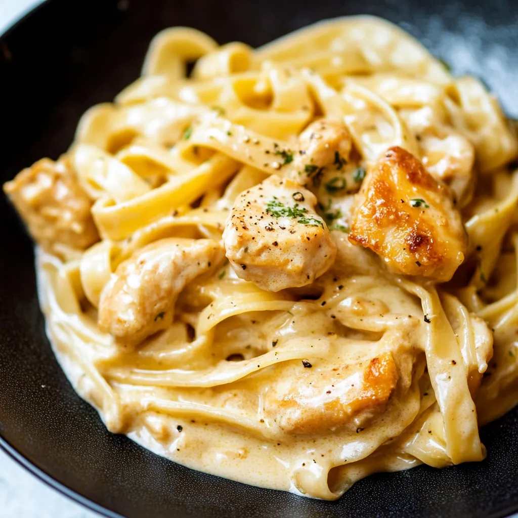 A plate of pasta with chicken and cheese.