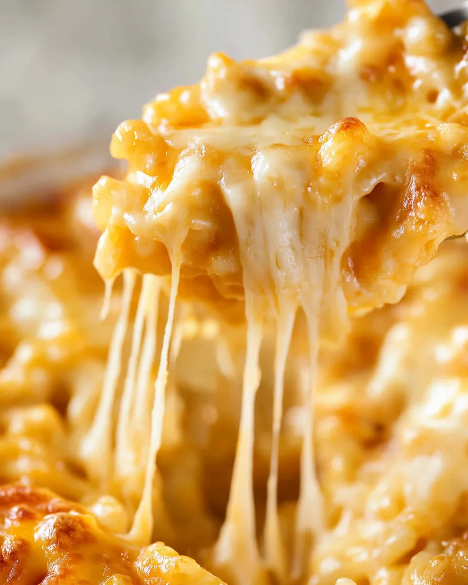 A close up of a cheesy macaroni dish.