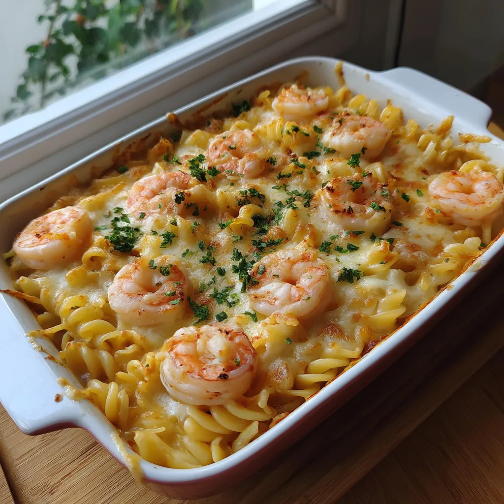 Cheesy Baked Shrimp Pasta