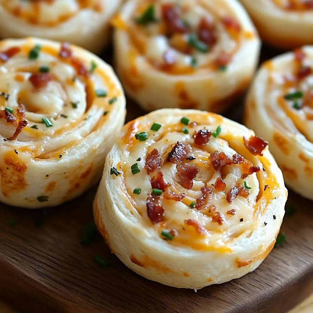 Bacon cheddar ranch pinwheels on a wooden board.