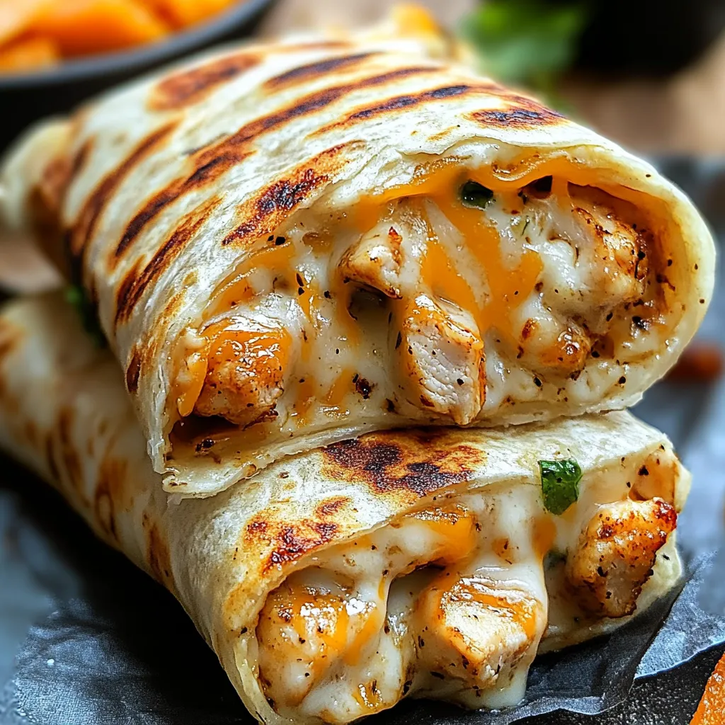 A cheesy garlic chicken wrap.