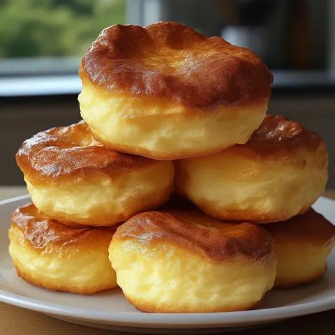A stack of golden brown donuts.