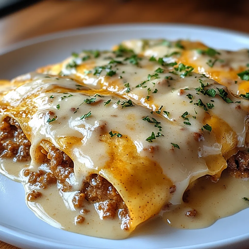 A plate of food with a sausage enchilada on it.