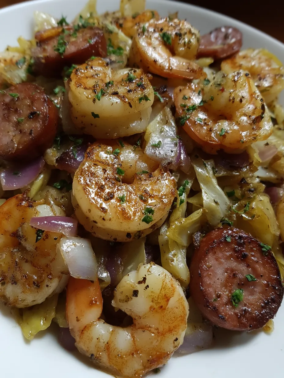 FRIED CABBAGE WITH SHRIMP, SAUSAGE & BACON