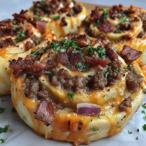 Garlic Butter Bacon Cheeseburger Rollups