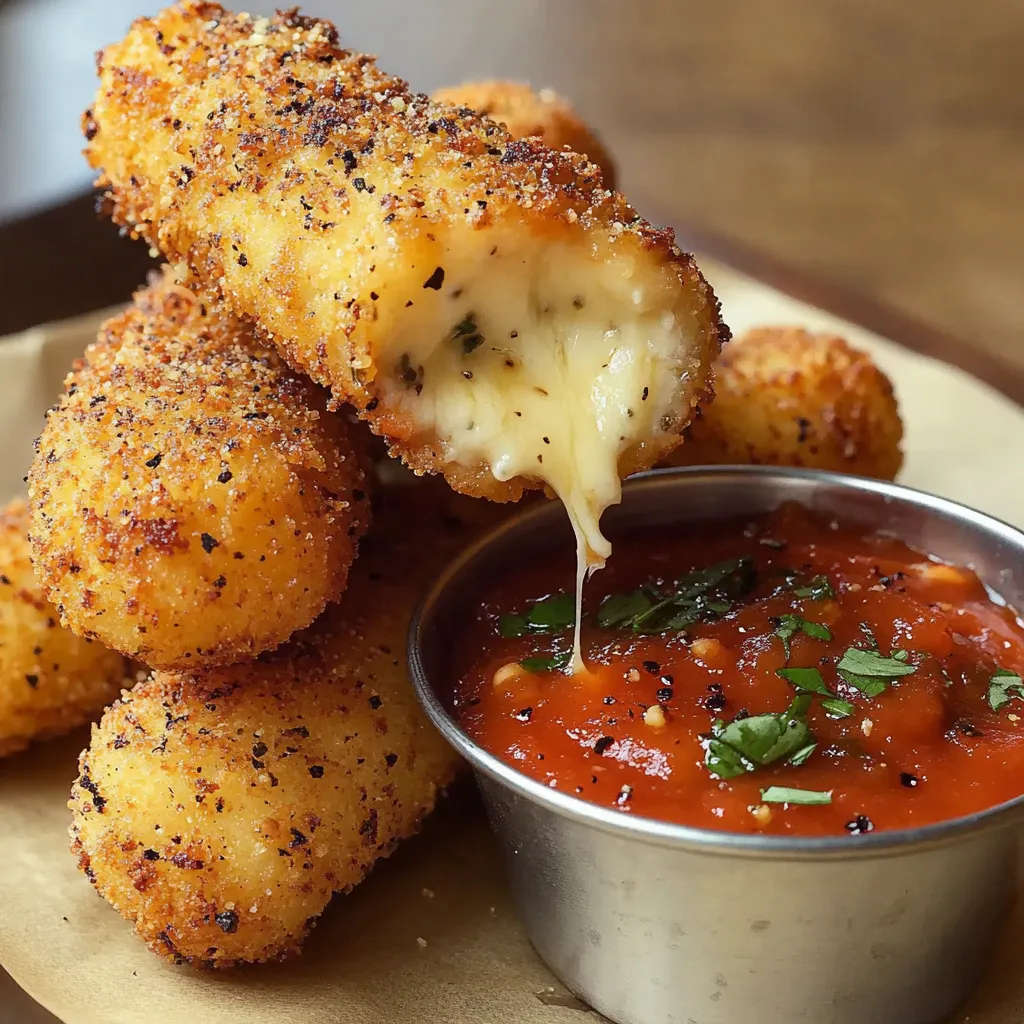 A bowl of marinara sauce with cheese sticks.