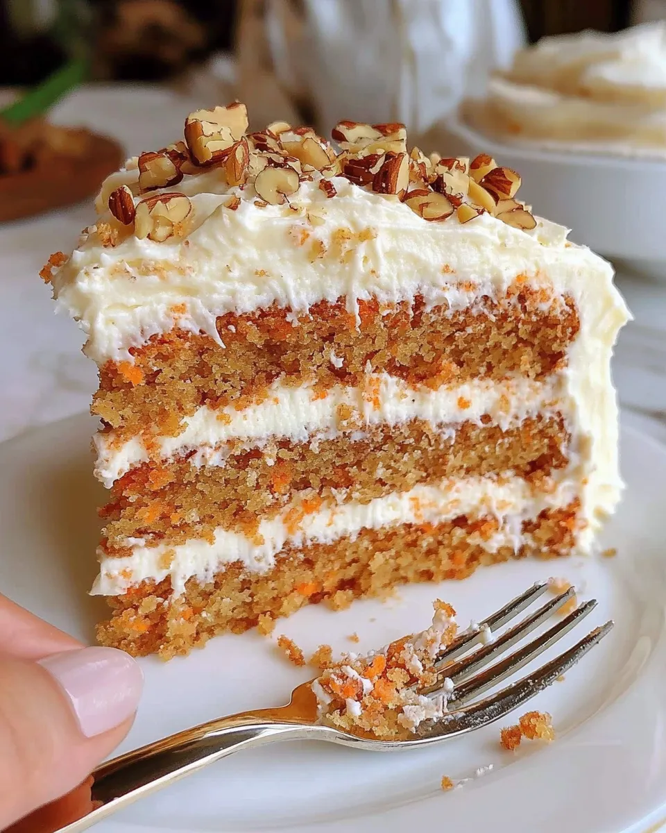 A slice of cake with nuts on top.