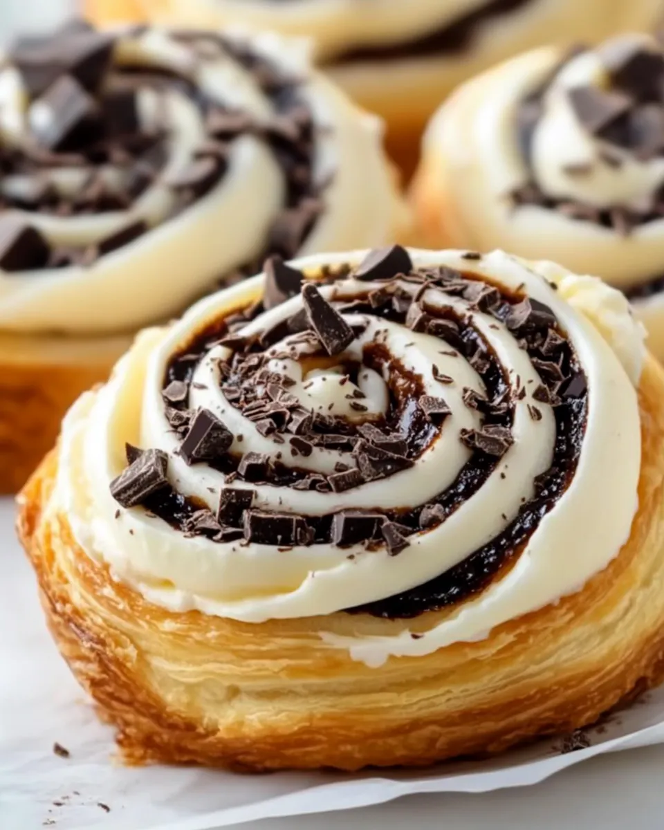 A pastry with chocolate and white frosting.