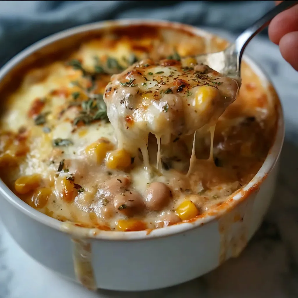 A spoon is in a bowl of food.