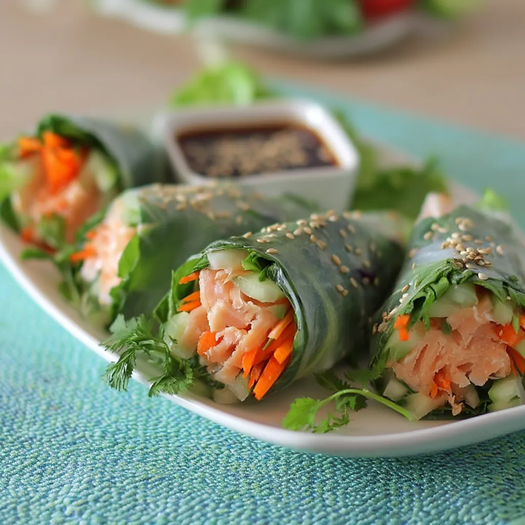 Spinach and Salmon Salad Rolls