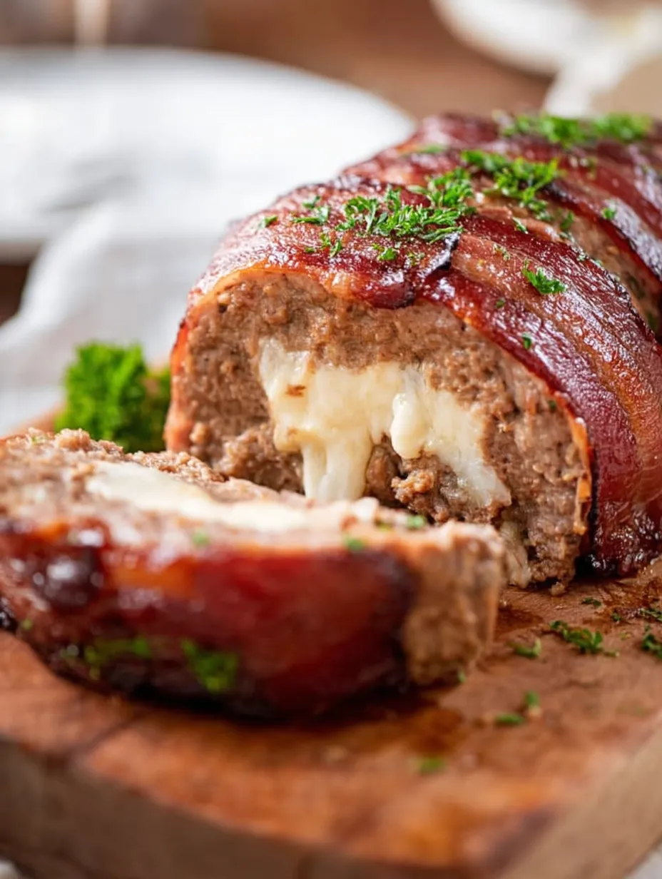 Mozzarella Stuffed Bacon Wrapped Meatloaf