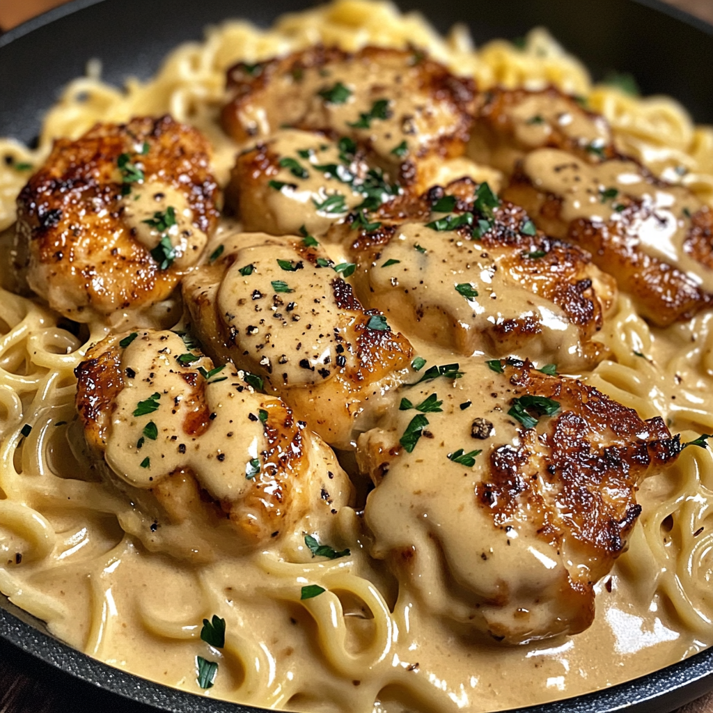 One-Pan Creamy Garlic Butter Chicken with Egg Noodles