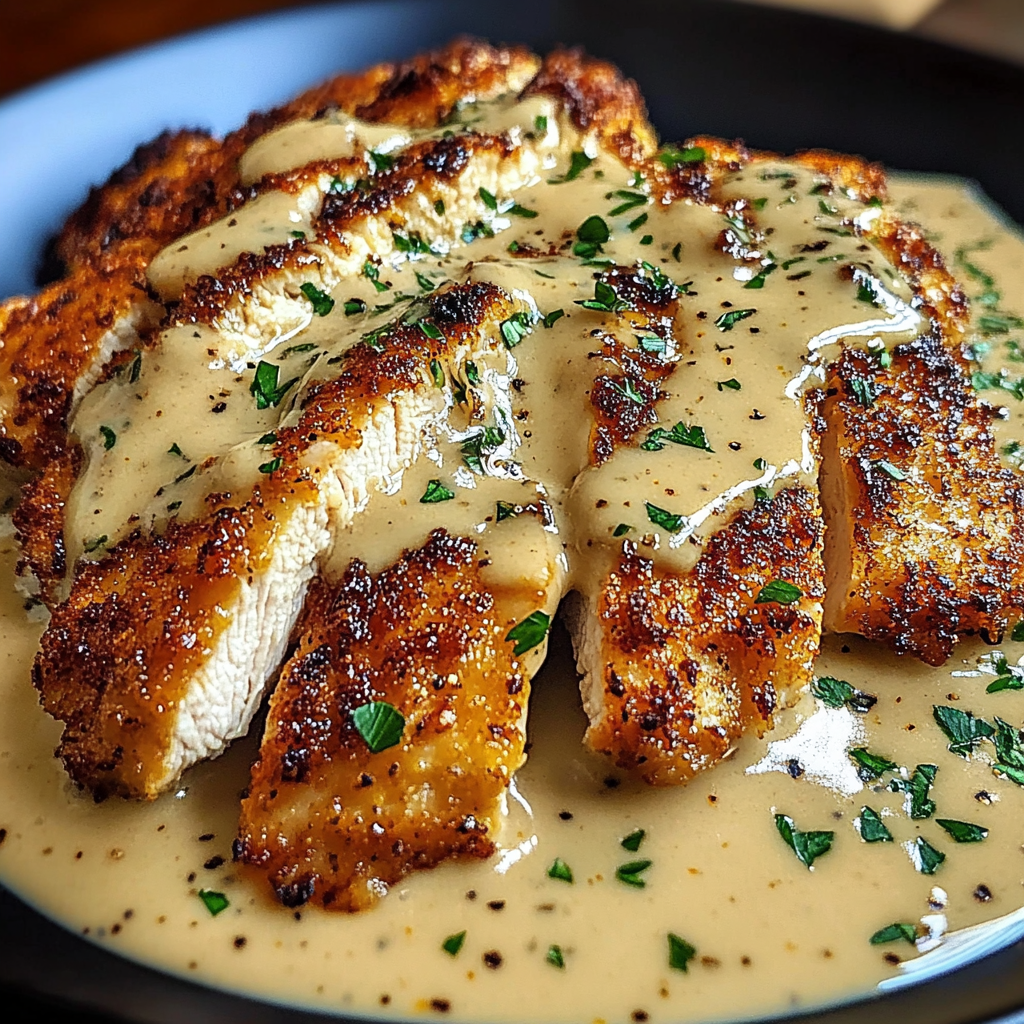 Parmesan Crusted Chicken with Creamy Garlic Sauce