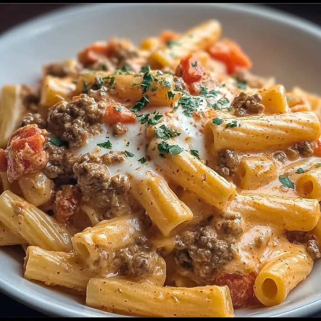 Creamy Rotel Pasta with Ground Beef