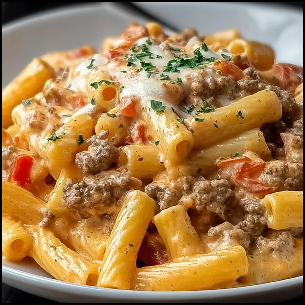 Creamy Rotel Pasta with Ground Beef