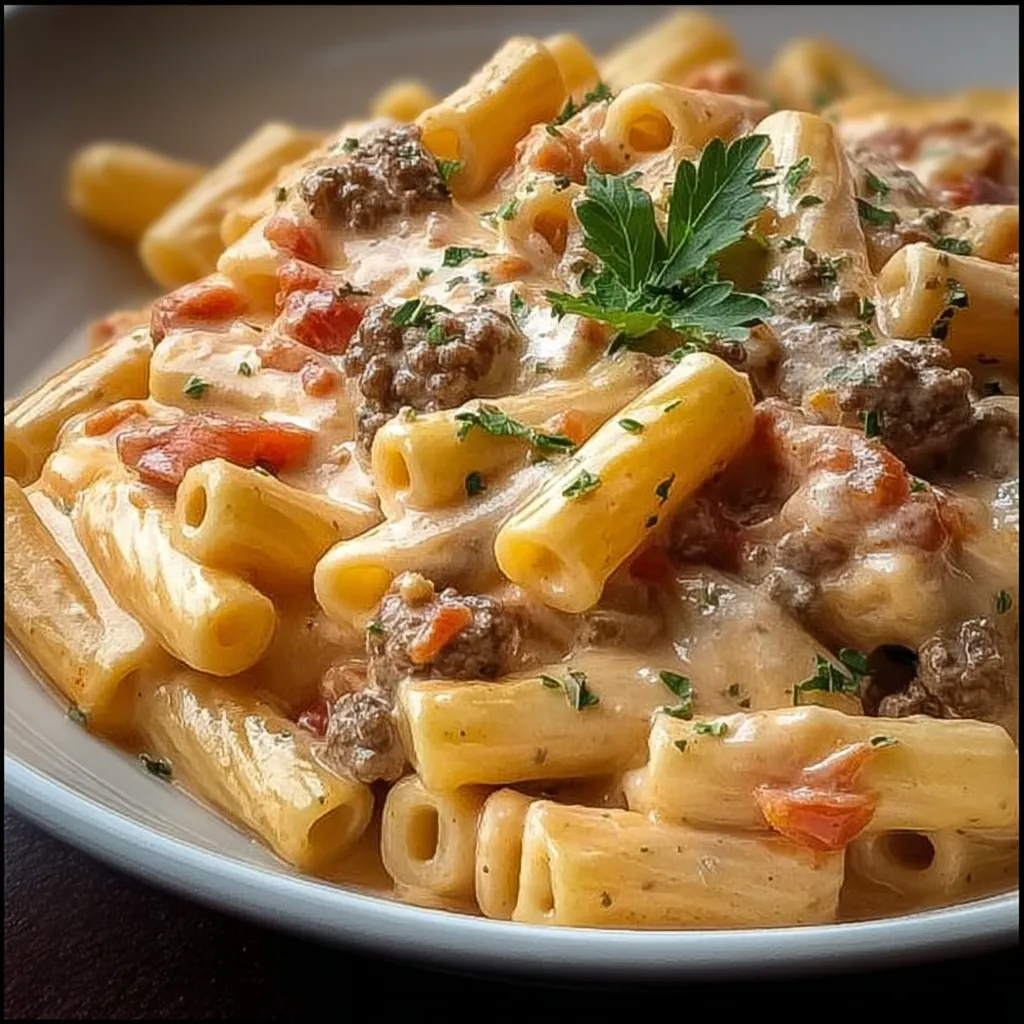 Creamy Rotel Pasta with Ground Beef