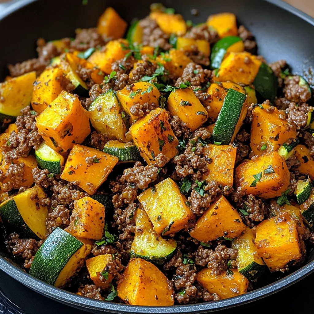 Ground Beef Zucchini Sweet Potato Skillet