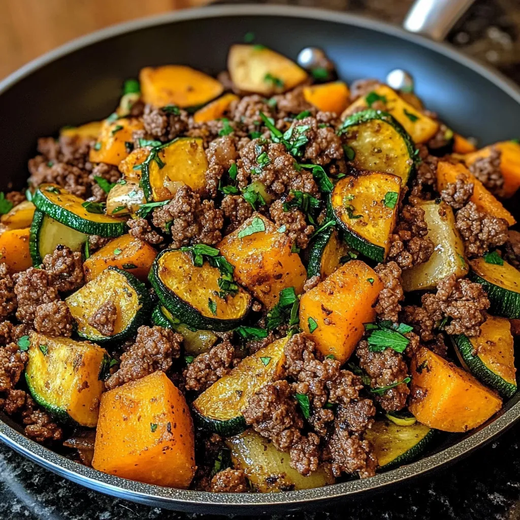 Ground Beef Zucchini Sweet Potato Skillet