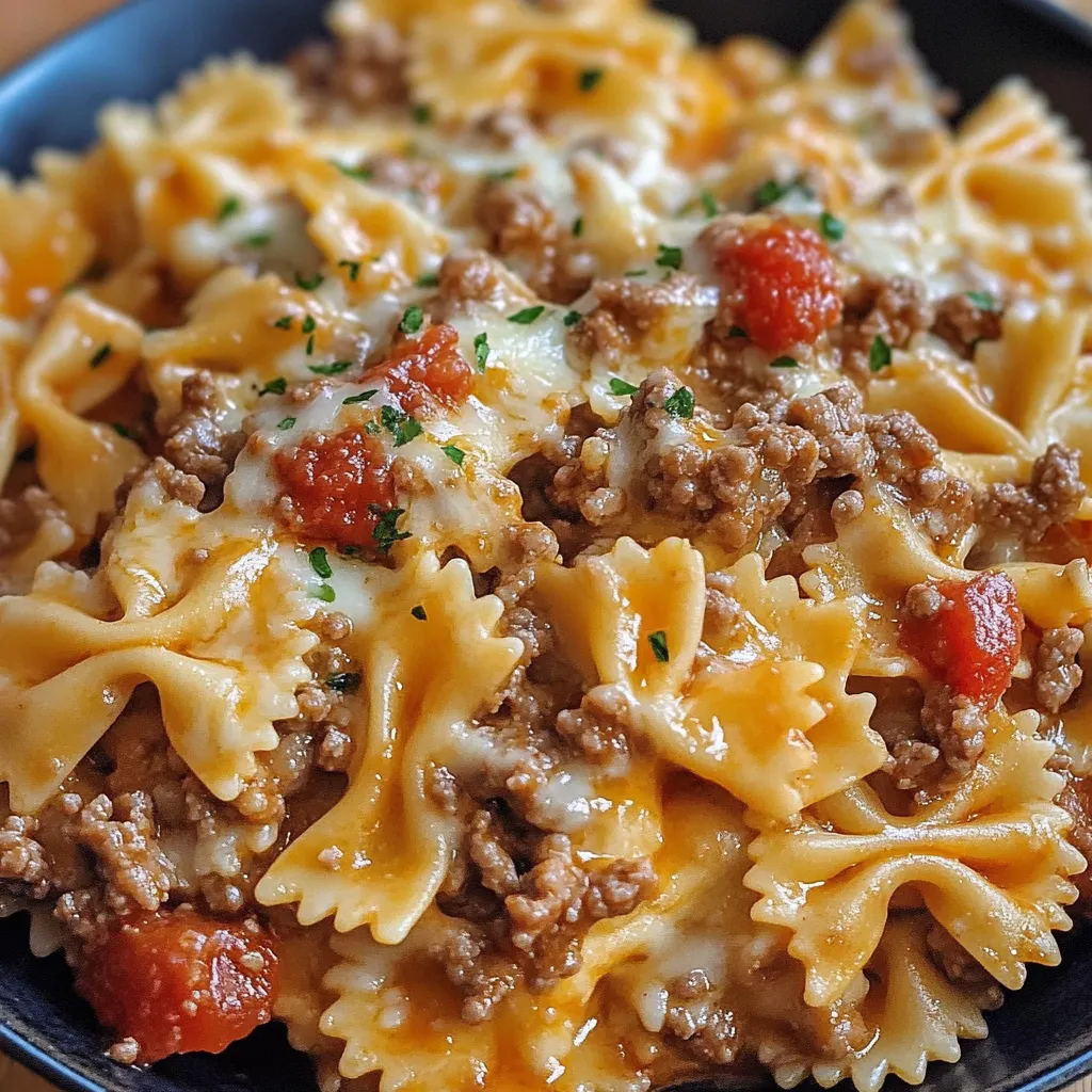 Cheesy Bowtie Pasta with Ground Beef
