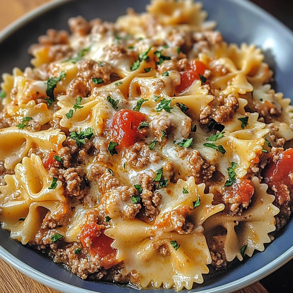 Cheesy Bowtie Pasta with Ground Beef