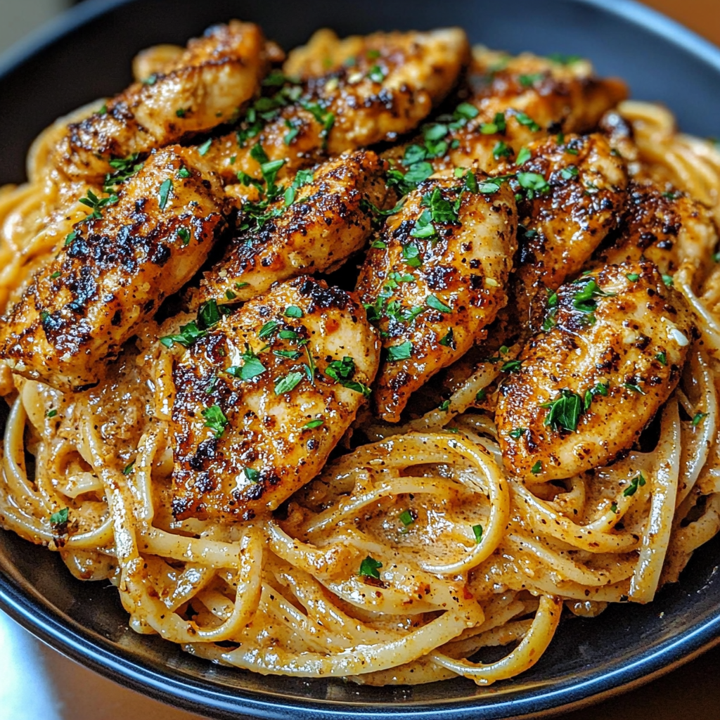 Spicy Cajun Chicken Linguine in Creamy Garlic Parmesan Sauce