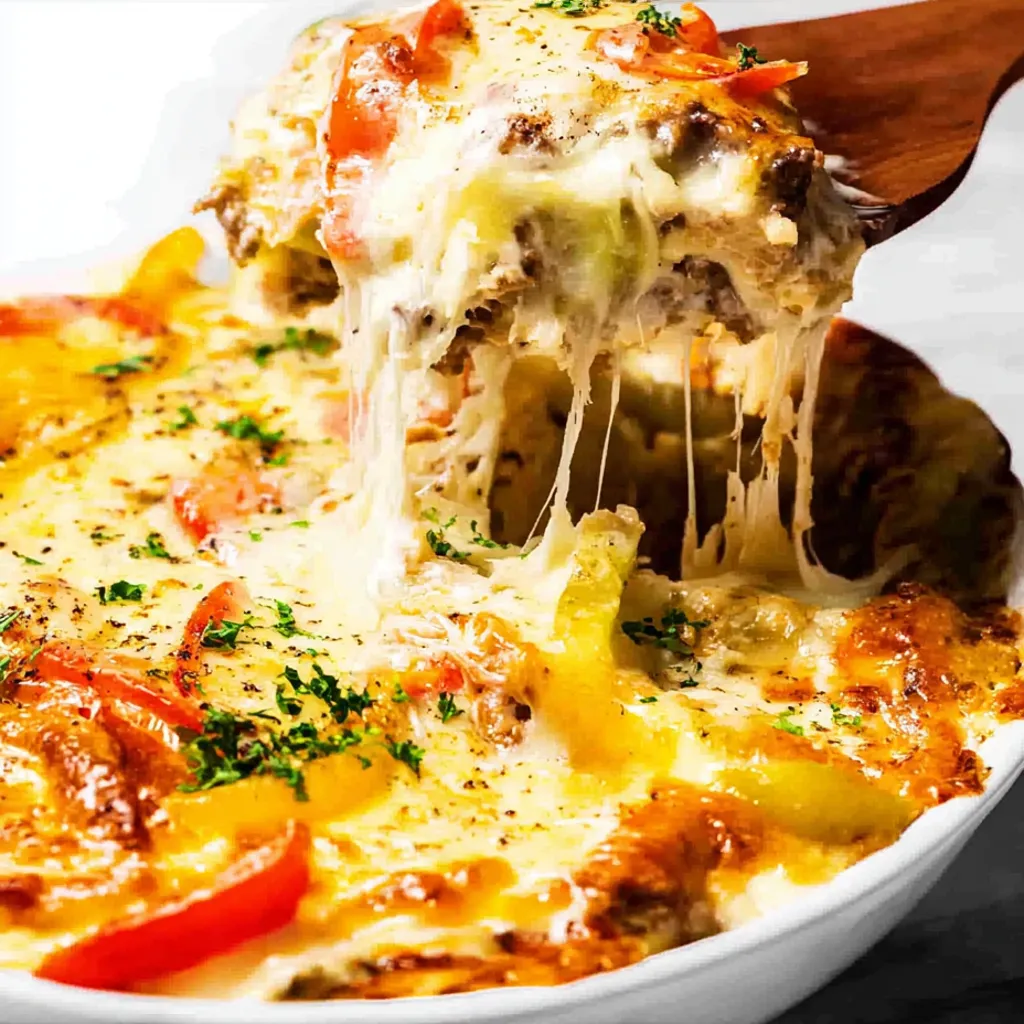 Keto Philly Cheesesteak Casserole