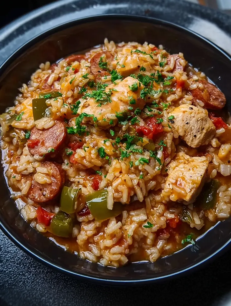 Loaded Cajun Chicken & Sausage Cheesy Rice Bake
