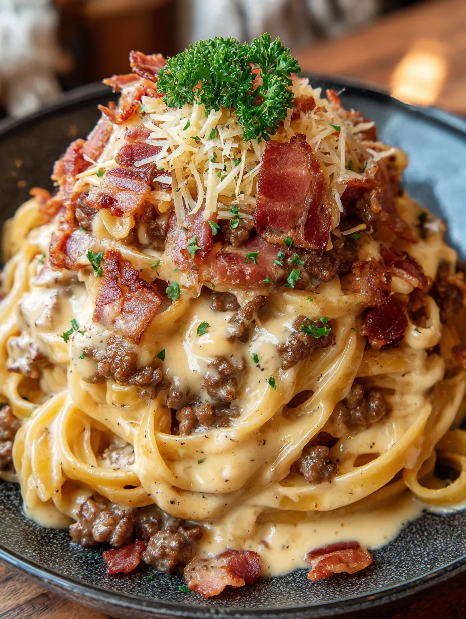 Loaded Bacon Cheeseburger Alfredo Pasta