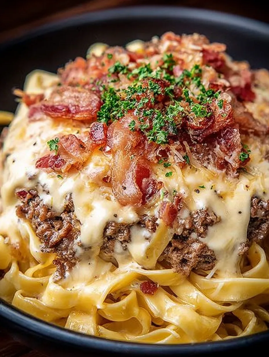 Loaded Bacon Cheeseburger Alfredo Pasta