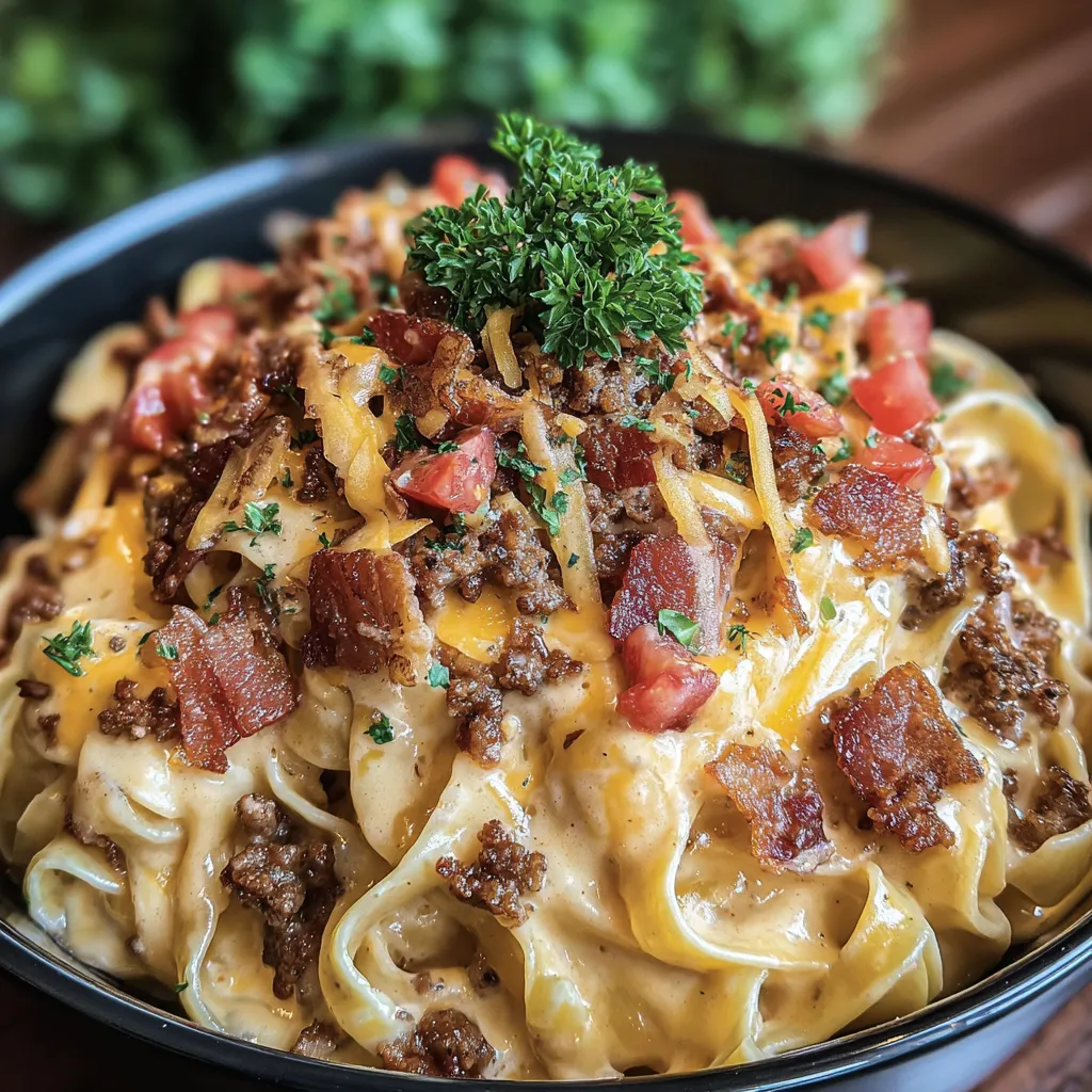 Loaded Bacon Cheeseburger Alfredo Pasta
