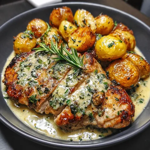 Creamy Garlic Chicken with Roasted Baby Potatoes