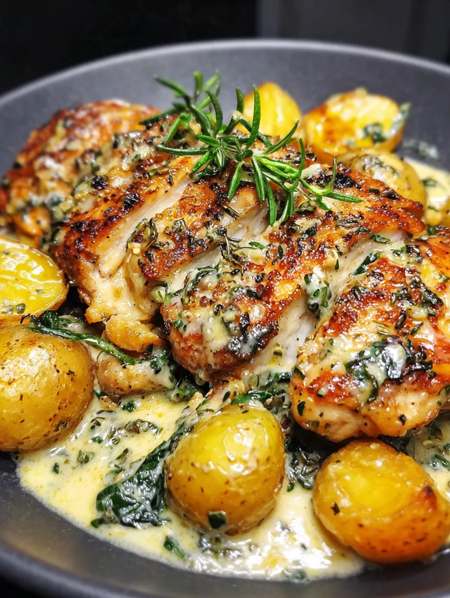 Creamy Garlic Chicken with Roasted Baby Potatoes