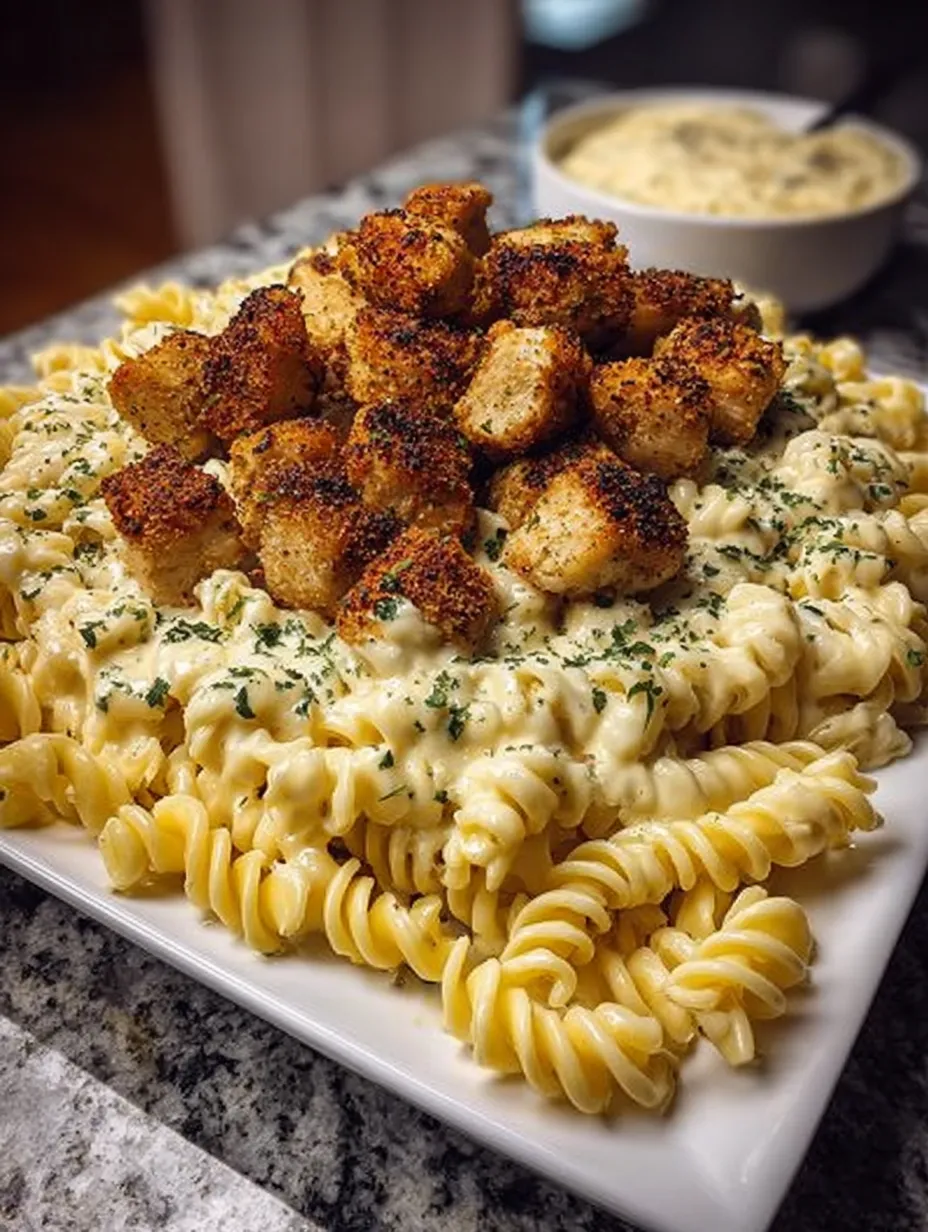 Garlic Parmesan Chicken Bites with Creamy Rotini