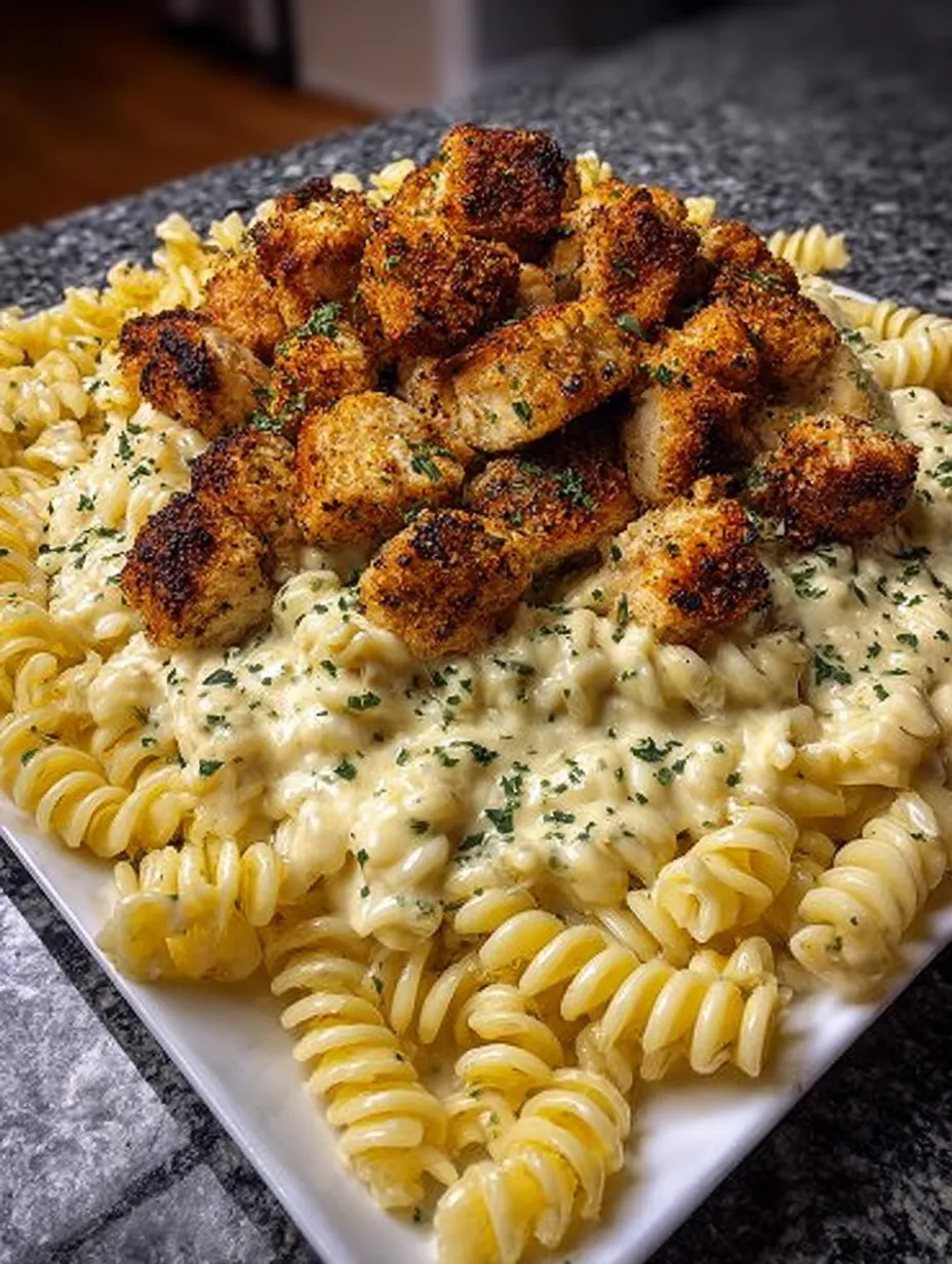 Garlic Parmesan Chicken Bites with Creamy Rotini