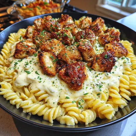 Garlic Parmesan Chicken Bites with Creamy Rotini